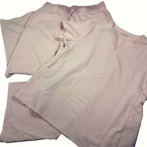 Mandala Scrub Set XL Mauve Pink Equa-Tek V-Neck Top Wide Leg Pants